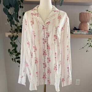 WeWoreWhat Floral Stripe Long Sleeve Pajama Top Ivory Pink Rose Size M